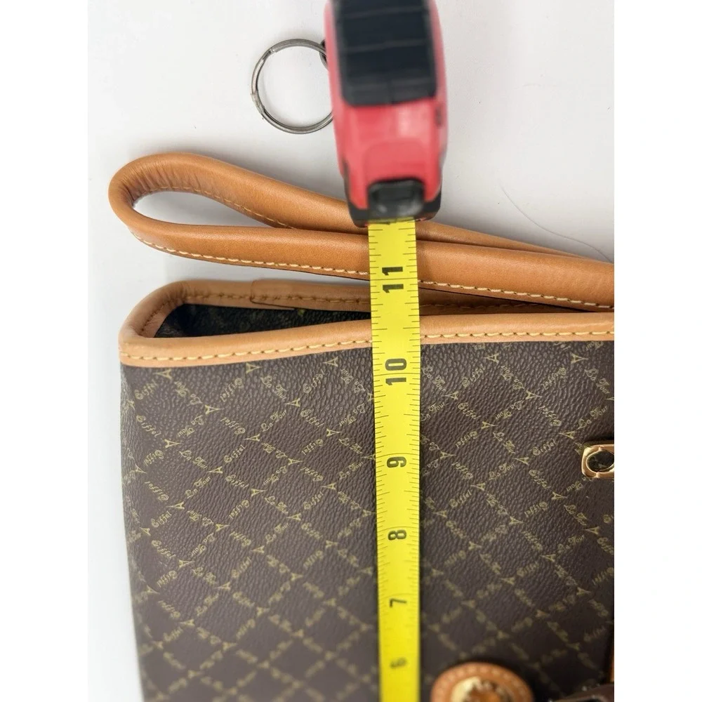 La Tour Eiffel 1887 Crossbody Wristlet Bag Monogram Brown Tan Genuine Leather